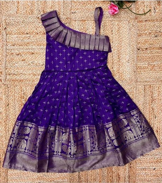 Premium Designer Paithani Silk Gown for Kids with Jacquard Weaving Girls Wear