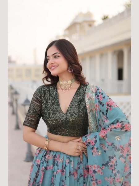 Premium Digital Printed Russian Silk Lehenga Choli  Designer Lehenga Choli