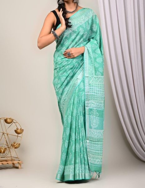 Premium Digital Printed with Zari Border Saree   Linen Sarees Wholesale