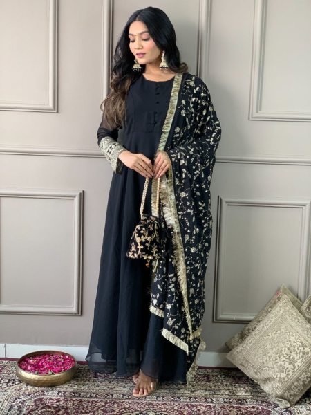 Premium Embroidered Gown with Dupatta and Silk Pants – Ready to Ship Plus Size Kurti / Gown