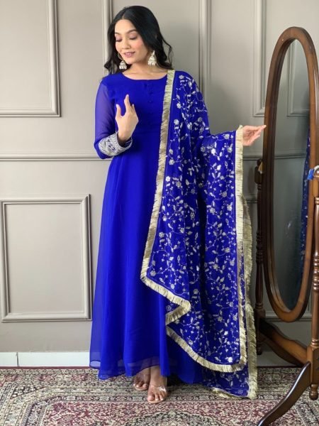 Premium Embroidered Gown with Dupatta and Silk Pants – Ready to Ship Plus Size Kurti / Gown