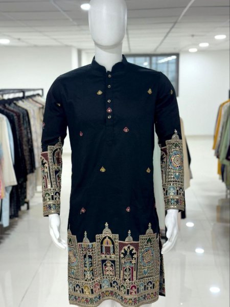 Premium Embroidered Kurta with Semi Cotton Pyjama for Festive Collection Mens Wear