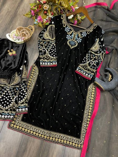 Premium Embroidery Work Suit Pant Dupatta Set Ready To Wear Collection