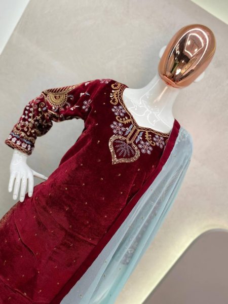 Premium Embroidery Work Suit Pant Dupatta Set Ready To Wear Collection