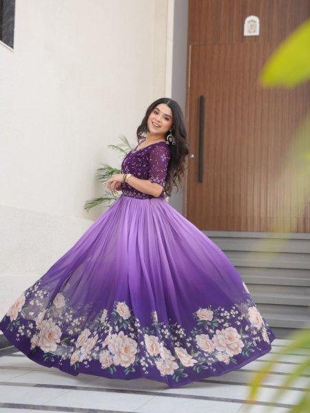 Premium Faux Blooming Embroidery Gown Digital Print Party Wedding Collection 2025 Wholesale Deals for Resellers 