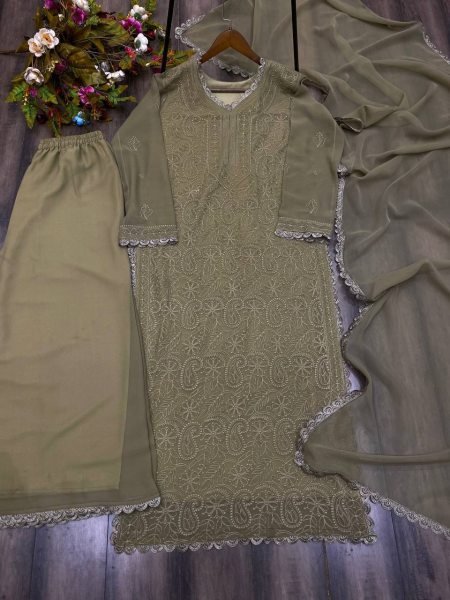 Premium Faux Georgette Palazzo Set with Embroidery Work WholesaleTextile Manufacturer Lucknowi Chikankari Kurtis Wholesale