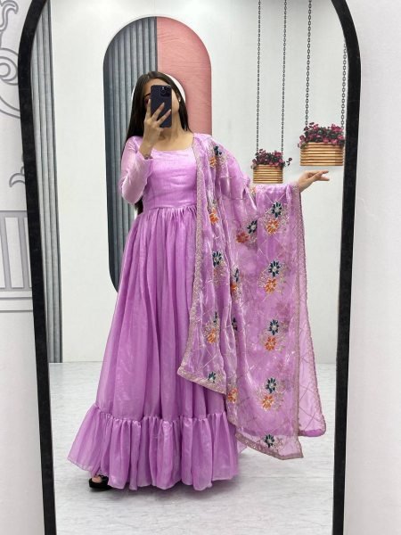 Premium Fendy Gown Set Embroidered Sequence Work New Collection Ready to Wear Gown at Wholesale Price Kurti With Dupatta Wholesale