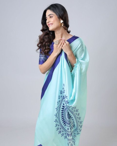 Premium Floral Print Ready-to-Wear Saree with Satin Georgette Fabric 