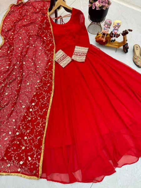 Premium Fox Georgette  Anarkali Gown With Dupatta  Anarakali Gown Wholesale