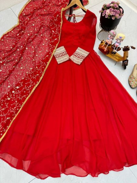 Premium Fox Georgette  Anarkali Gown With Dupatta  Anarakali Gown Wholesale