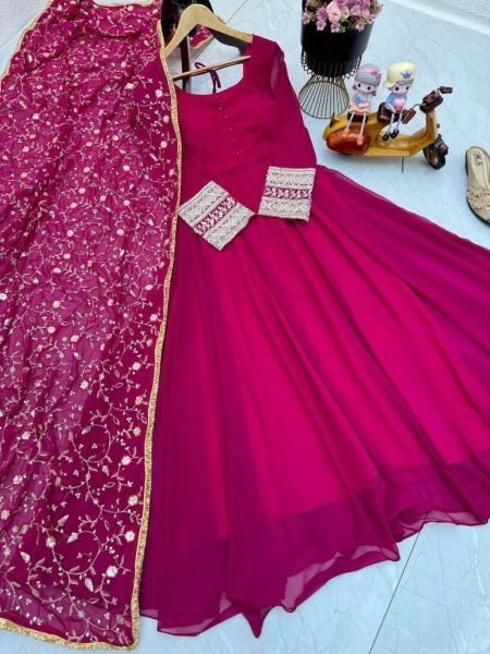 Premium Fox Georgette  Anarkali Gown With Dupatta  Anarakali Gown Wholesale