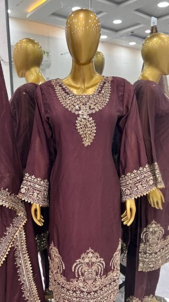Premium Fully Stitched Chinon Silk Plazzo Suit for Women with Heavy Sequence Embroidery Work Ready To Wear Collection