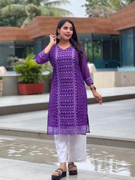 Premium Georgette Chikankari Kurti Multi Colors Elegant Ethnic Wear for Global Fashion Georgette Kurti 