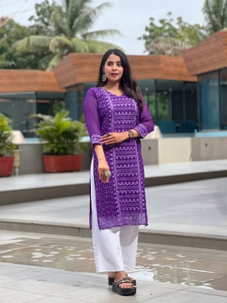Premium Georgette Chikankari Kurti Multi Colors Elegant Ethnic Wear for Global Fashion Georgette Kurti 