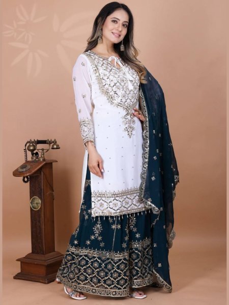 Premium Georgette Embroidered Sharara Ensemble Ready-to-Wear Suit
