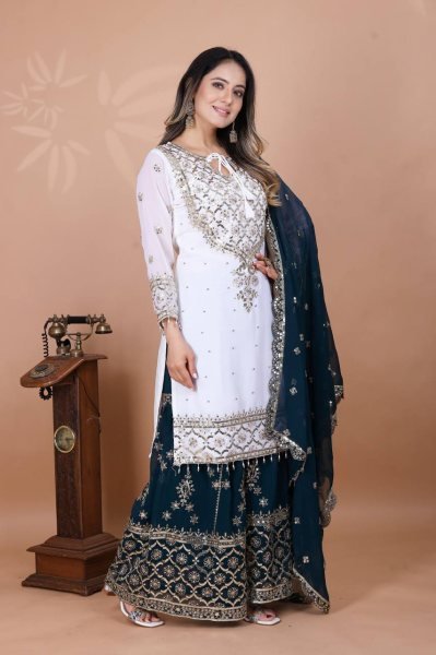 Premium Georgette Embroidered Sharara Ensemble Ready-to-Wear Suit Ready To Wear Collection