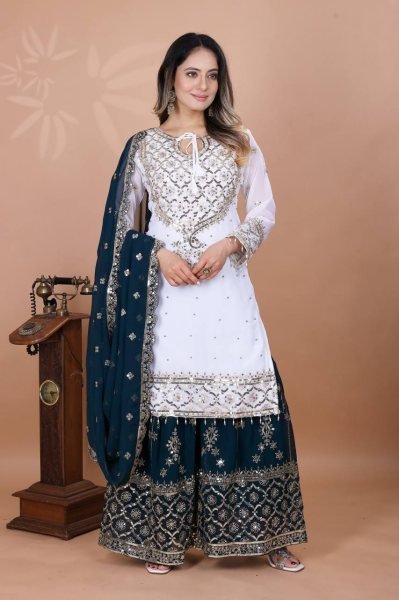 Premium Georgette Embroidered Sharara Ensemble Ready-to-Wear Suit Ready To Wear Collection