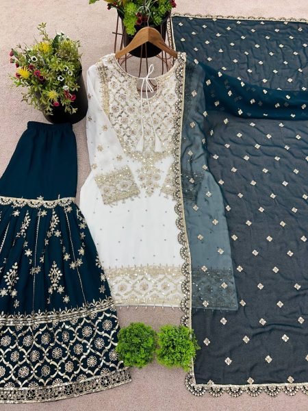 Premium Georgette Embroidered Sharara Ensemble Ready-to-Wear Suit Ready To Wear Collection
