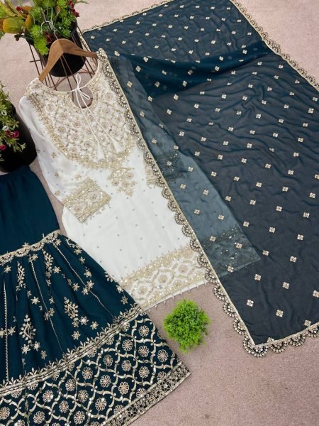 Premium Georgette Embroidered Sharara Ensemble Ready-to-Wear Suit Ready To Wear Collection