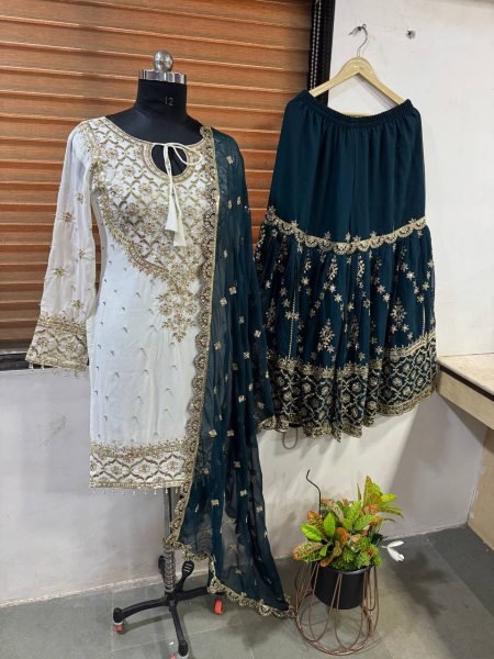 Premium Georgette Embroidered Sharara Ensemble Ready-to-Wear Suit Ready To Wear Collection