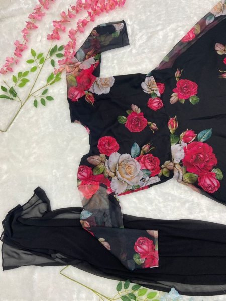 Premium Georgette Flower Printed Gown With Dupatta Ready To Wear Collection