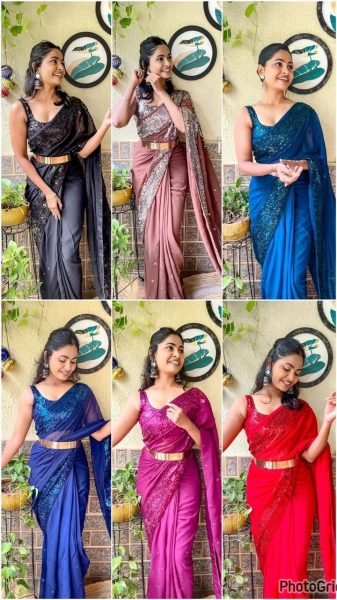 Premium Georgette With Sequence Work Ready To Wear Saree Georgette Sarees Wholesale