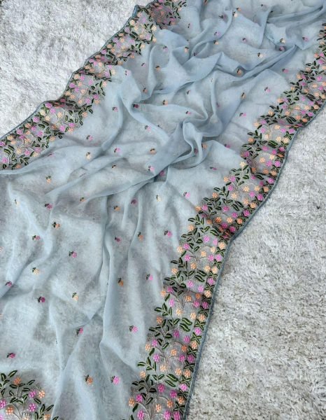 Premium Gold Tone Dilruba Silk Saree with Floral Work Great for Wedding Gifting Embroidery Sarees Wholesale