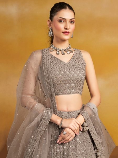Premium Grey Embroidered Georgette Lehenga Choli Set for Women Wedding  & Reception Wear Net Dupatta Set Reseller Special Offer Designer Lehenga Choli