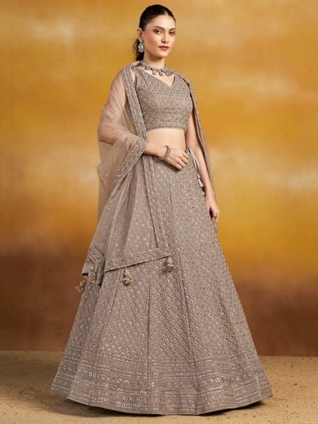 Premium Grey Embroidered Georgette Lehenga Choli Set for Women Wedding  & Reception Wear Net Dupatta Set Reseller Special Offer Designer Lehenga Choli