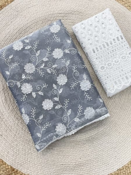 Premium Grey Shade Jimmy Chu Chikankari Saree Chikankari Sarees Wholesale