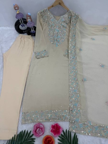 Premium Heavy Faux Georgette Three Set Kurti  3 Piece Kurti Set