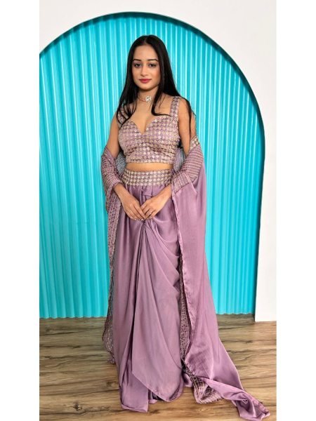 Premium Kasturi Silk With Sequence Work Indo Western Outfit  Ready To Wear Collection