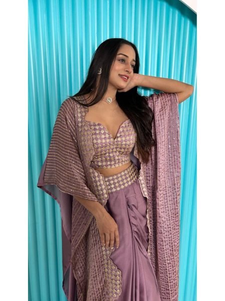 Premium Kasturi Silk With Sequence Work Indo Western Outfit  Ready To Wear Collection