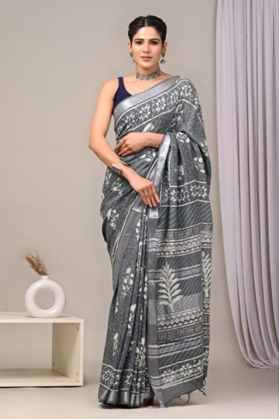 Premium Linen Cotton Saree With Digital Print Linen Sarees Wholesale