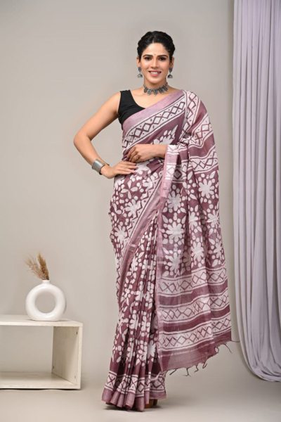 Premium Linen Cotton Saree With Digital Print Linen Sarees Wholesale