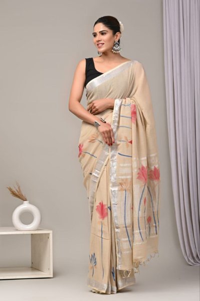 Premium Linen Cotton Saree With Digital Print Linen Sarees Wholesale