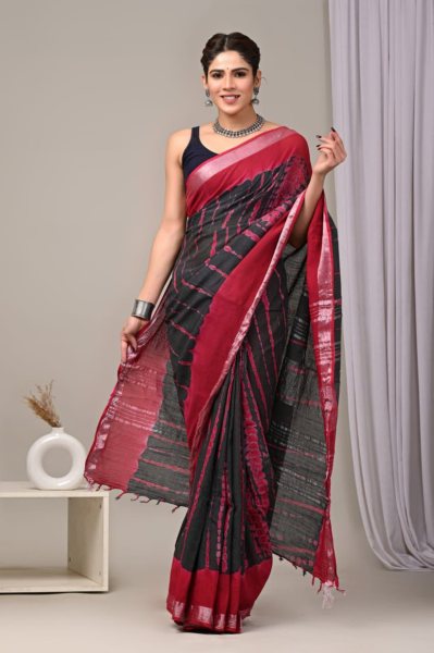 Premium Linen Cotton Saree With Digital Print Linen Sarees Wholesale