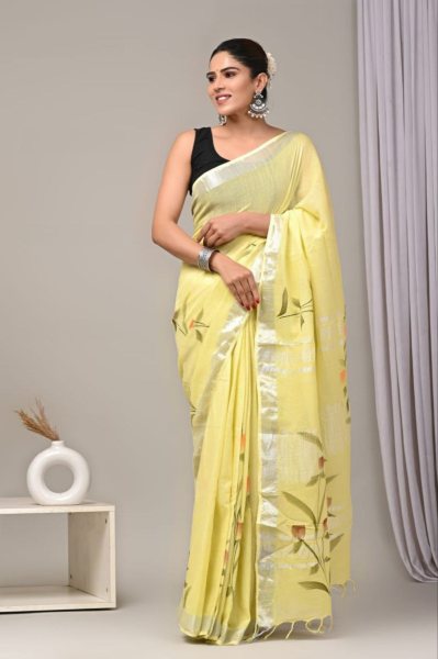 Premium Linen Cotton Saree With Digital Print Linen Sarees Wholesale