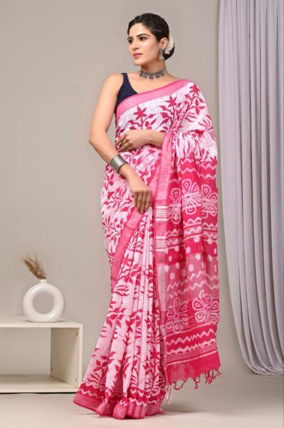 Premium Linen Cotton Saree With Digital Print Linen Sarees Wholesale