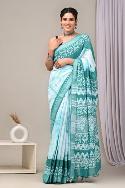 Premium Linen Cotton Saree With Digital Print Linen Sarees Wholesale