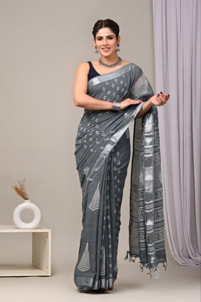 Premium Linen Cotton Saree With Digital Print Linen Sarees Wholesale