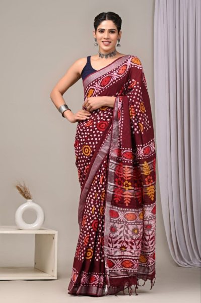 Premium Linen Cotton Saree With Digital Print Linen Sarees Wholesale