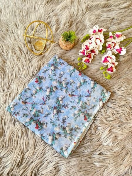  Premium Linen Flower Digital Printed Saree  Linen Sarees Wholesale