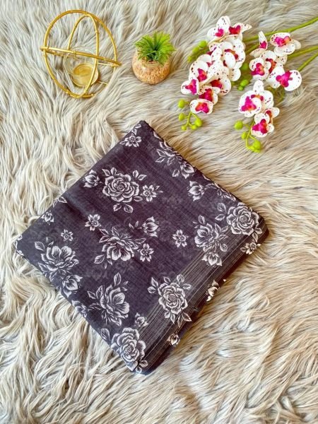 Premium Linen Flower Digital Printed Saree  Linen Sarees Wholesale