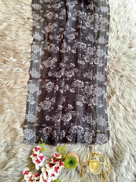  Premium Linen Flower Digital Printed Saree  Linen Sarees Wholesale
