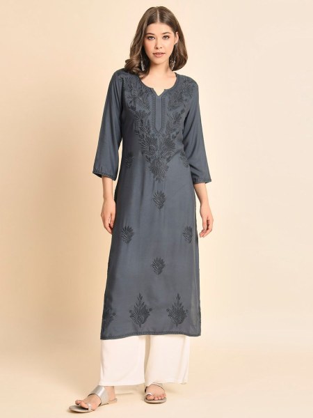 Premium  Lucknowi chickenkari work Kurti with plaza pair Lucknowi Chikankari Kurtis Wholesale