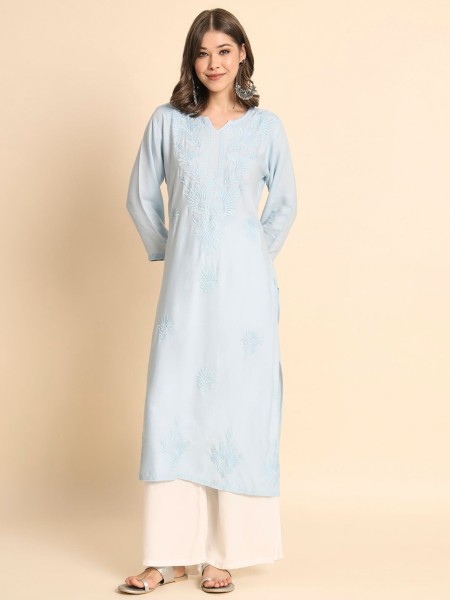 Premium  Lucknowi chickenkari work Kurti with plaza pair Lucknowi Chikankari Kurtis Wholesale