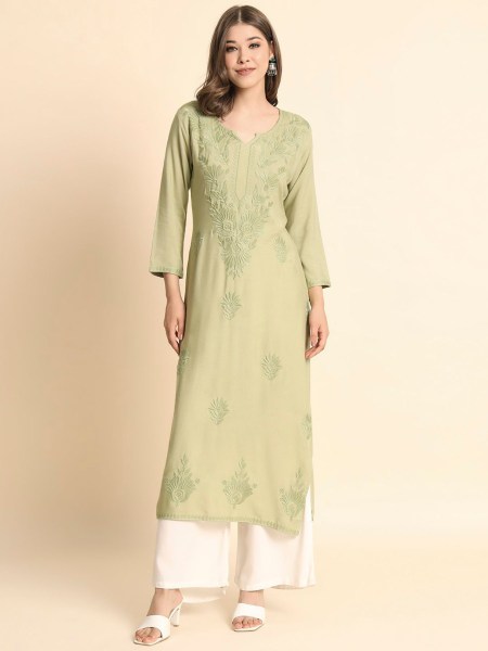 Premium  Lucknowi chickenkari work Kurti with plaza pair Lucknowi Chikankari Kurtis Wholesale