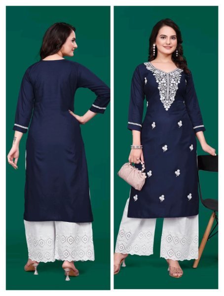 premium lucknowi chikankari work top in tesla slub soft fabric ideal for all occasions Embroidery Kurtis 