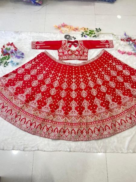 Premium Malai Satin Embroidery Lehenga Choli  Bridal Lehenga Choli